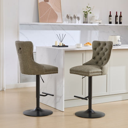 Furniture,Aged and Retro PU Swivel Barstools Adjusatble Seat Height from 26-33 Inch, Modern Bar Stools with Backs Comfortable Tufted for Home Pub and Kitchen Island (Olive Green,Set of 2)