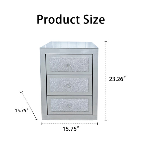 Silver Mirrored 3-Drawer Nightstand