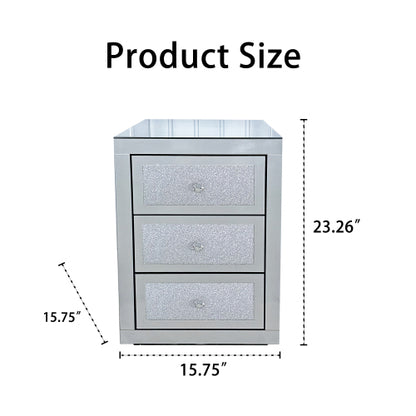 Silver Mirrored 3-Drawer Nightstand