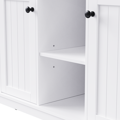 53inch Large Kitchen Island with Drop Leaf, Power Outlet, Door Internal Storage Rack, Rolling Kitchen Cart on 5 Wheels with 5 Open Side Racks for Kitchen, Dining Room,White(Not include bar stools)