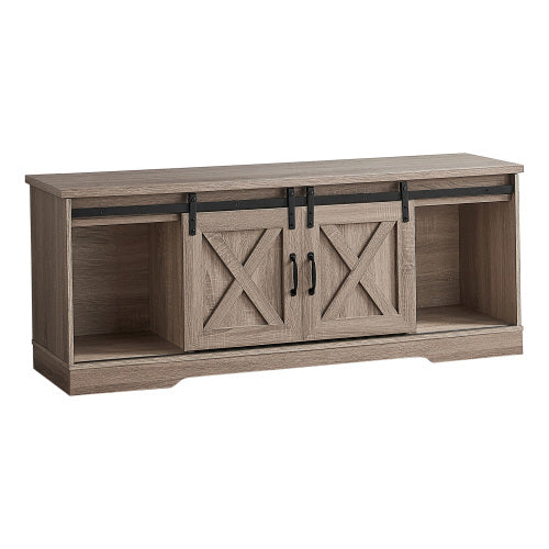60 Inch Dark Taupe Modern Farmhouse TV Stand with Sliding Barn Doors & Adjustable Shelf