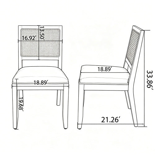 2-Piece Farmhouse Rattan Dining Chairs, Mid-Century Cane Low Back Chairs, Natural Solid Wood Frame & Breathable Linen Upholstery, Beige