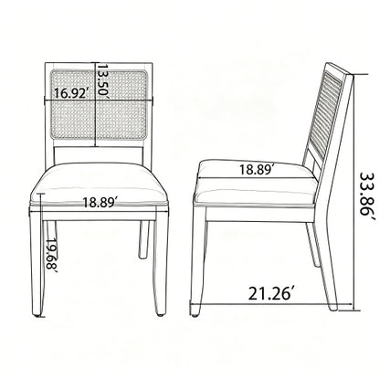 2-Piece Farmhouse Rattan Dining Chairs, Mid-Century Cane Low Back Chairs, Natural Solid Wood Frame & Breathable Linen Upholstery, Beige
