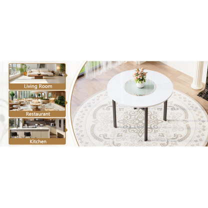 42-Inch Round Dining Table with Glass Inlay for 4-6 People