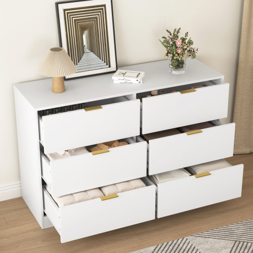 Modern 6-Drawer Dresser, Chest of Drawers for Bedroom, Living Room, Hallway, and Entryway - Large Storage Cabinet White