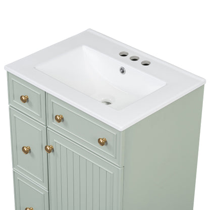 24-Inch Bathroom Vanity Cabinet with Ceramic Sink, 2 Drawers, 1 Door