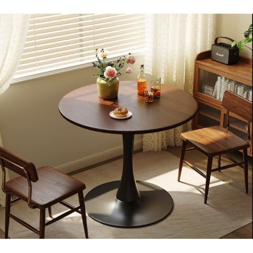 24inch  Walnut Round Tulip Table, MDF Top & Steel Base Mid-Century Dining & Coffee Table