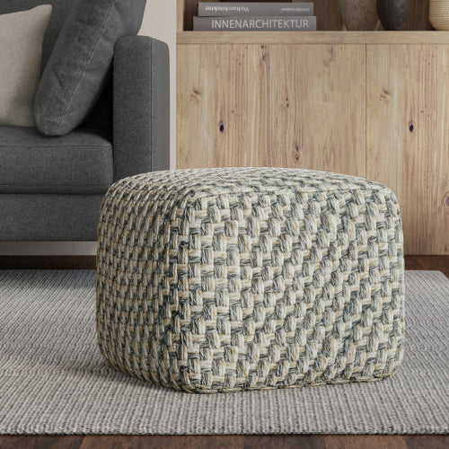 Square Pouf Ottoman Handwoven Accent Footstool with Soft Polyester Cover