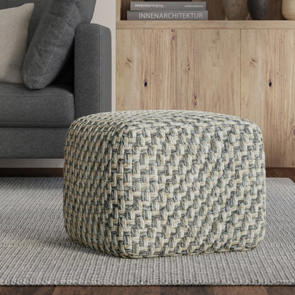 Square Pouf Ottoman Handwoven Accent Footstool with Soft Polyester Cover