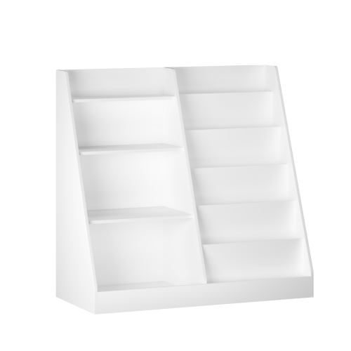 White 4-Tier Multi-functional Kids Wooden Bookshelf, MDF 2-Shelf 1-Bin Toddler Bedroom Storage Organizer
