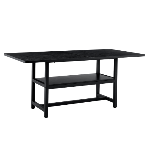 71-Inch Black Wood Grain Dining Table with Storage Shelf