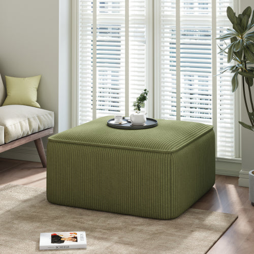 Olive Green Corduroy Square Ottoman with Foam Cushion