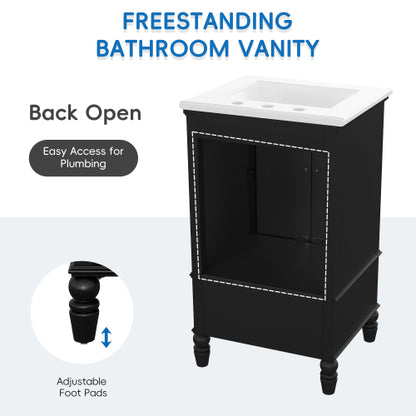 20" Bathroom Vanity with Sink, Bathroom Cabinet with Two Doors, Magnetic Door Stopper and Adiustable Foot Pads, A Drawer, Black