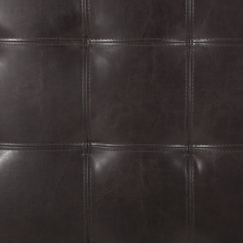 Dark Brown PU Leather Tufted Storage Ottoman with Waffle Stitch