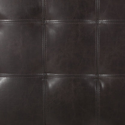 Dark Brown PU Leather Tufted Storage Ottoman with Waffle Stitch