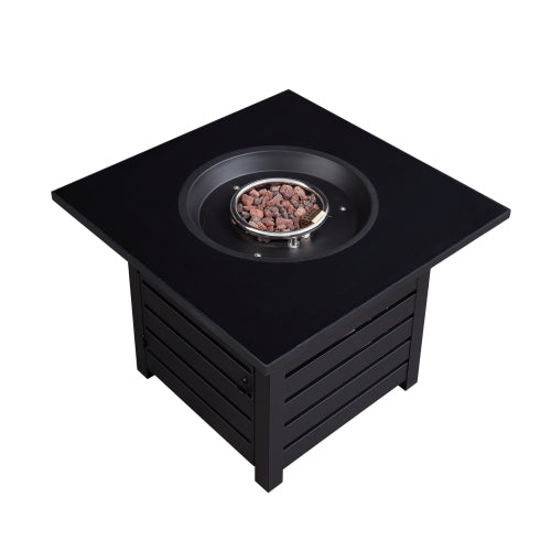 Fire Pit Table, 32-inch Square 50,000 BTU Auto-Ignition Propane Gas Firepit with Waterproof Cover