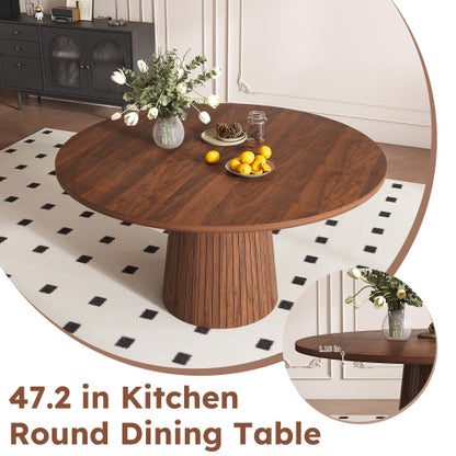 47 Inch Round Farmhouse Dining Table, Walnut Finish