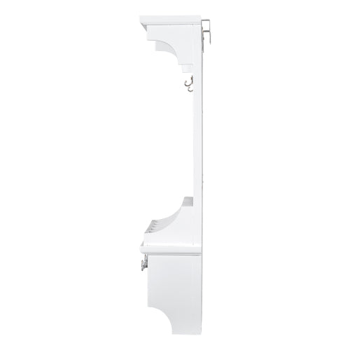 Floating Makeup Vanity with Big Mirror, Wall-Mounted Storage Vanity with Drawers, Pockets & Hooks, Space-Saving Decorative Home Organizer for Small Space, White