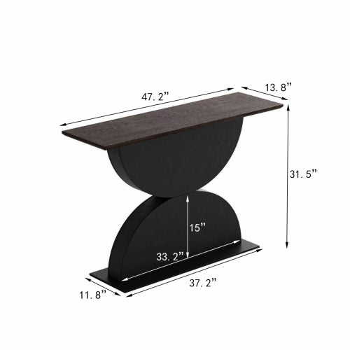 47 inchDouble Semi-Circles 3d Hammer-Shaped Texture Base Wood Console Table With Led Light Entryway Table Modern Console Table,Sofa Console Tables For Living Room