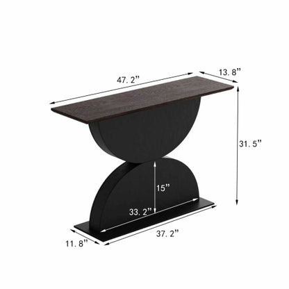 47 inchDouble Semi-Circles 3d Hammer-Shaped Texture Base Wood Console Table With Led Light Entryway Table Modern Console Table,Sofa Console Tables For Living Room