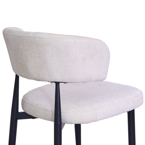 Curved Back Chenille Dining Chairs with Metal Legs, Set of 2, Beige