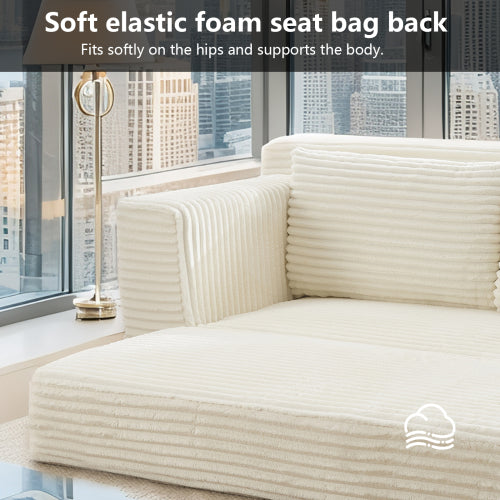 56-Inch Beige Corduroy Memory-Foam Compression Loveseat Sofa-Bed