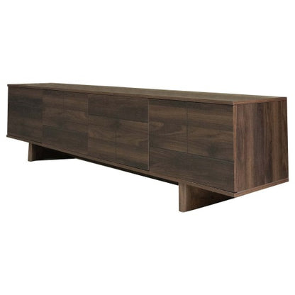 78.7 inch Dark Brown Push-Open TV Stand Solid Pine Leg Media Console Adjustable Shelves For 85 inch TV