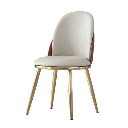 Set of 2 Beige PU Leather Dining Chairs, Gold Rust-Proof Stainless Steel Frame 330lbs Max Load
