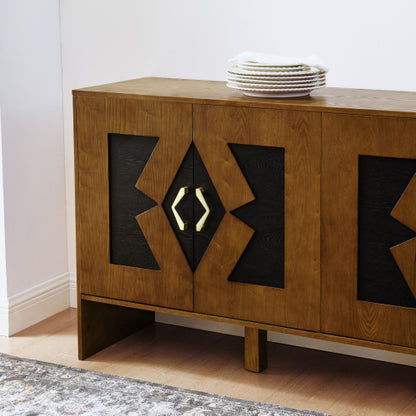 60 inch Mid Century Modern Sideboard Buffet Cabinet with Storage, TV Media Console, Storage Cabinet with Geometric Pattern & Adjustable Shelves for Kitchen Dining Living Room Entryway Hallway, Walnut