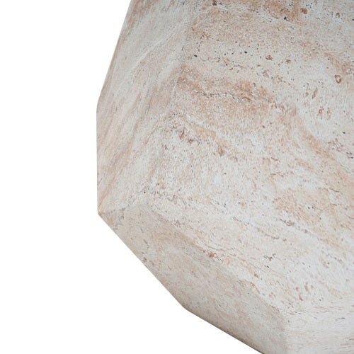 Outdoor/Indoor Lightweight Concrete Side Table,Hexagonal Round Travertine Accent Table