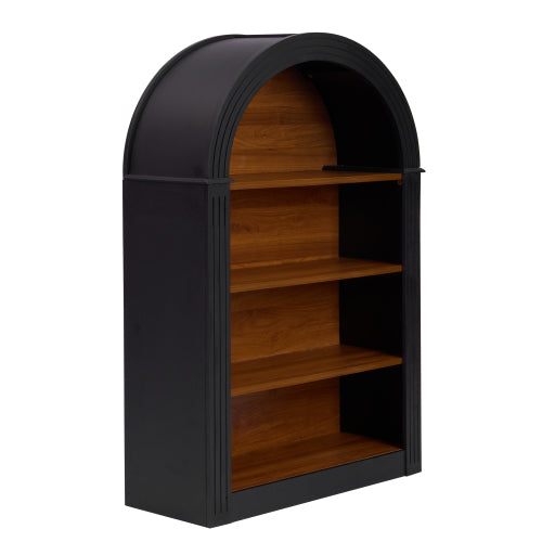 Arched 4-Shelf Tall Wood Bookcase Open Display Storage Shelf Black