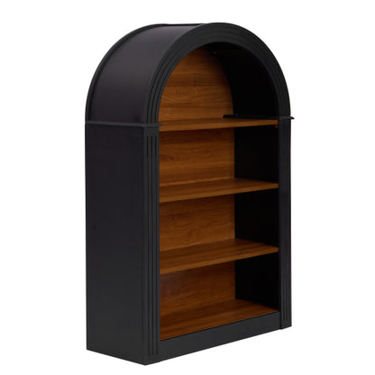 Arched 4-Shelf Tall Wood Bookcase Open Display Storage Shelf Black