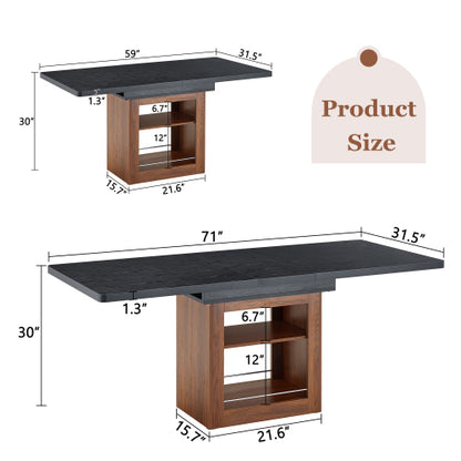 Expandable MDF Dining Table with Storage, Black Tabletop