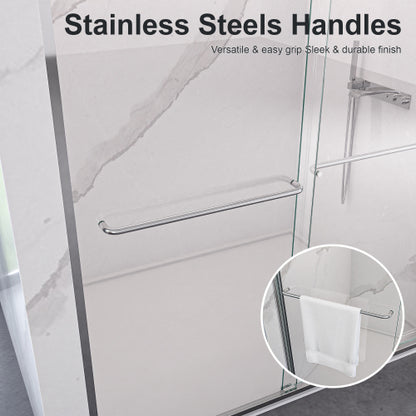 56"-60"W*72" H Semi-Frameless Double Sliding Shower Door, Bypass Shower Door, 1/4" (6mm) Thick SGCC Tempered Glass Door, Chrome