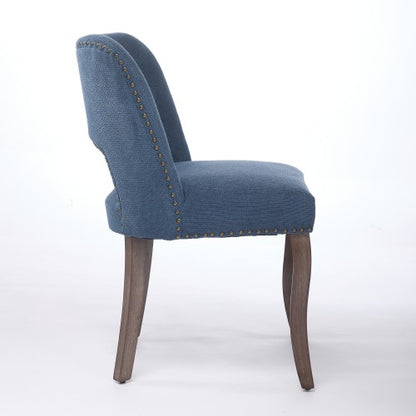 Wooden Dining Chairs Set of 2, Fabric Upholstered Dining Room Chairs with Hollow-Out Back Design, Blue