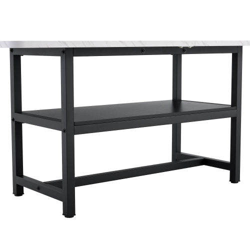71-Inch White Wood Grain Dining Table with Storage Shelf