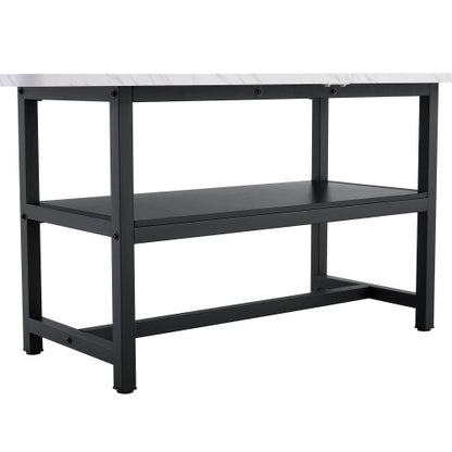 71-Inch White Wood Grain Dining Table with Storage Shelf