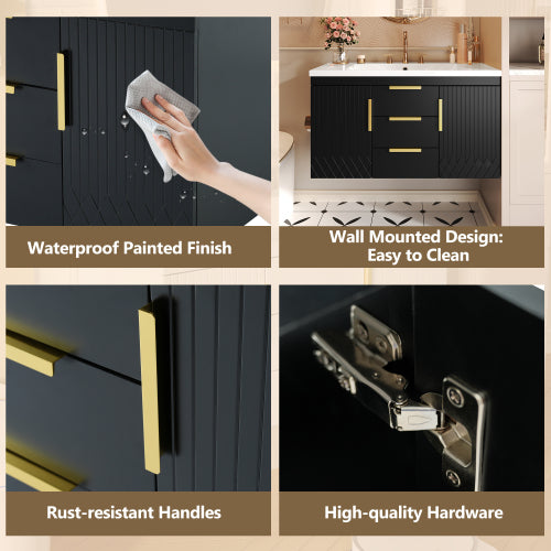 36'' Wall Mounted Bathroom Vanity with Resin Sink, Floating Bathroom Storage Cabinet with 2 Drawers, Solid Wood Bathroom Cabinet (Same as N710S236003B)