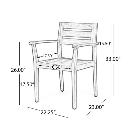 Dining Chairs Set of 2, Acacia Wood Patio Armchairs for Backyard, Poolside and Garden, Teak