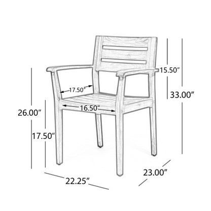 Dining Chairs Set of 2, Acacia Wood Patio Armchairs for Backyard, Poolside and Garden, Teak