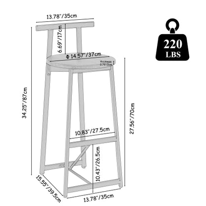 27inch H Barstool Set of 3 Wooden Round Bar Stools with Footrest Modern Kitchen Chairs for Counter (Black & Black)
