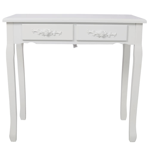 White Princess Vanity Desk Set with Mirror & Cushioned Stool,Light Modes,4-Drawer Wooden Makeup Vanity Table for Girls' Bedroom, Dressing Table with Ample Storage