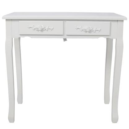 White Princess Vanity Desk Set with Mirror & Cushioned Stool,Light Modes,4-Drawer Wooden Makeup Vanity Table for Girls' Bedroom, Dressing Table with Ample Storage