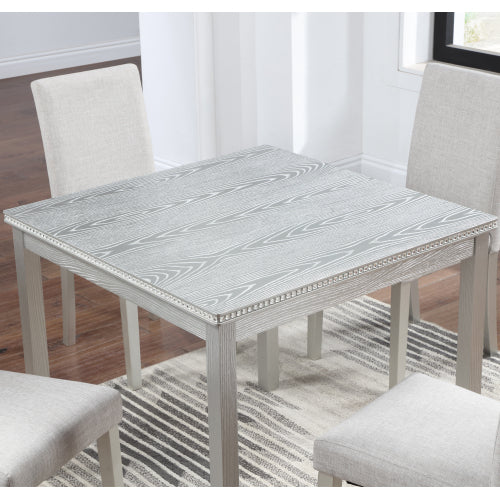 Modern Square Dining Table with Crystal Edge Detail and Solid Wood Frame