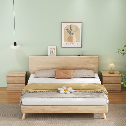 19.7inch Natural Wood Nightstand with 2 Drawers, Handle Free Bedroom Storage Side Table