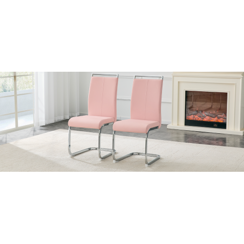 PU Upholstered Dining Chairs with Arched Metal Legs, Set of 2, Pink/Silver