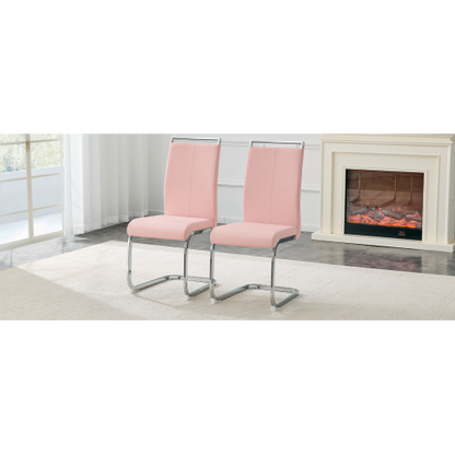 PU Upholstered Dining Chairs with Arched Metal Legs, Set of 2, Pink/Silver