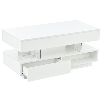 39.3inch  Lift Top Coffee Table with LED Lights, White