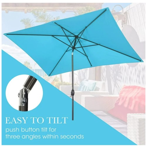 6.5 x 10 ft Turquoise Rectangular Patio Umbrella with Crank, Tilt, Polyester UV-Resistant Canopy for Pool, Backyard & Patio (Without base)