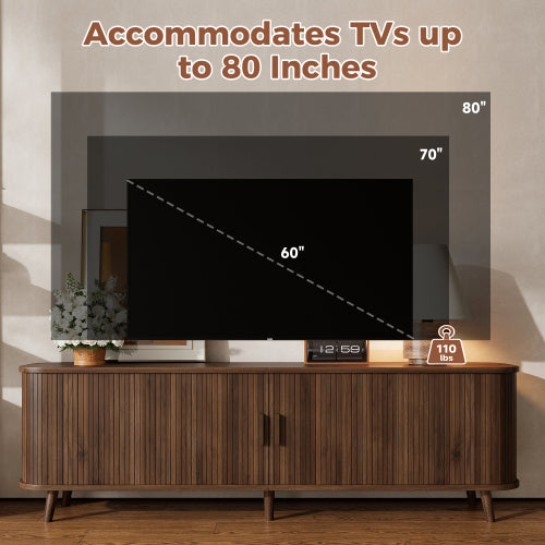 70 inch Modern TV Stand for TVs Up to 80 inch, Wood Grain Media Console with Solid Wood Legs